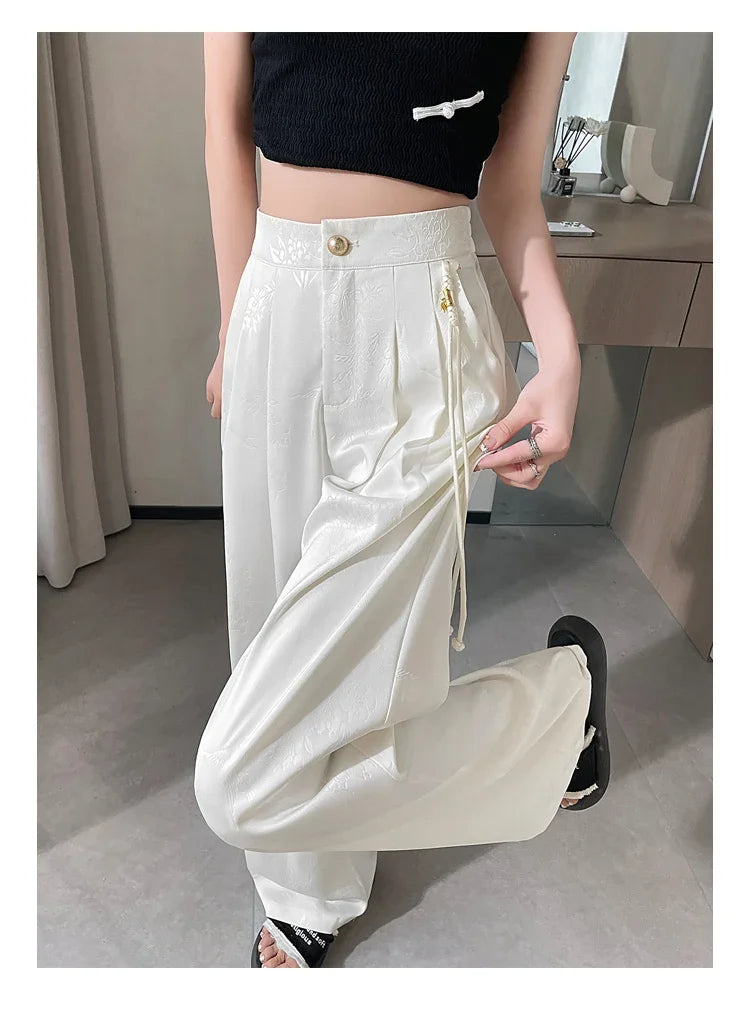 Jacquard Wide Leg Satin Pants for Women