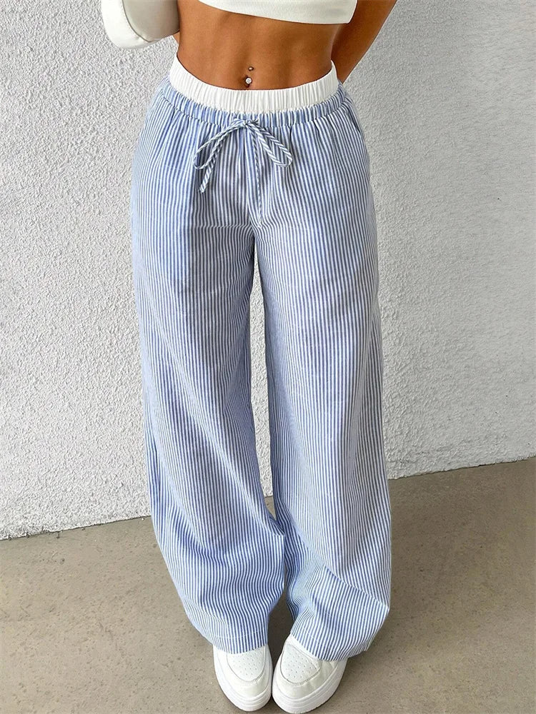 Women’s Casual Striped Woven Wide Leg Pants