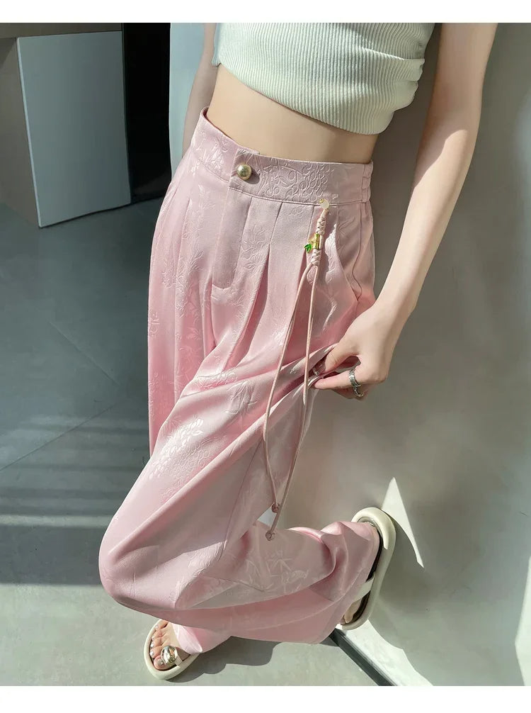 Jacquard Wide Leg Satin Pants for Women