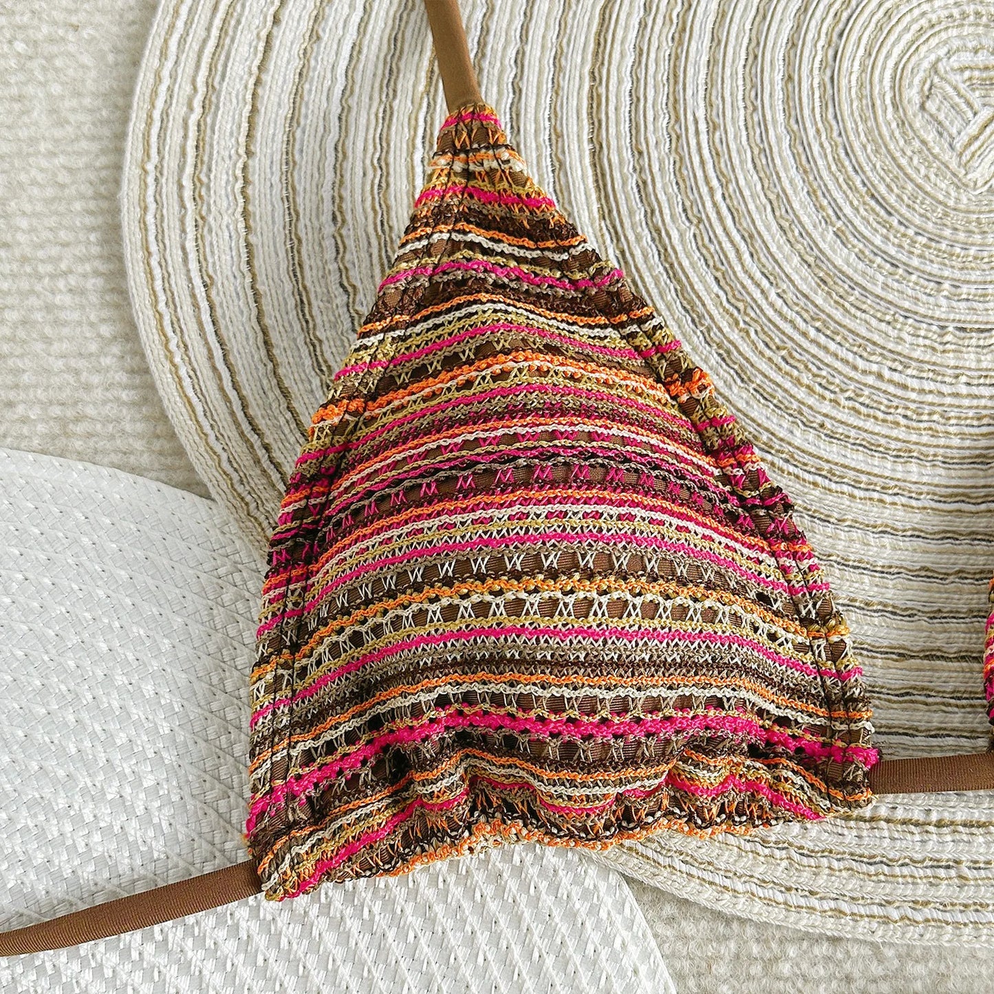 Sexy Knitted Striped Halter Bikini Set