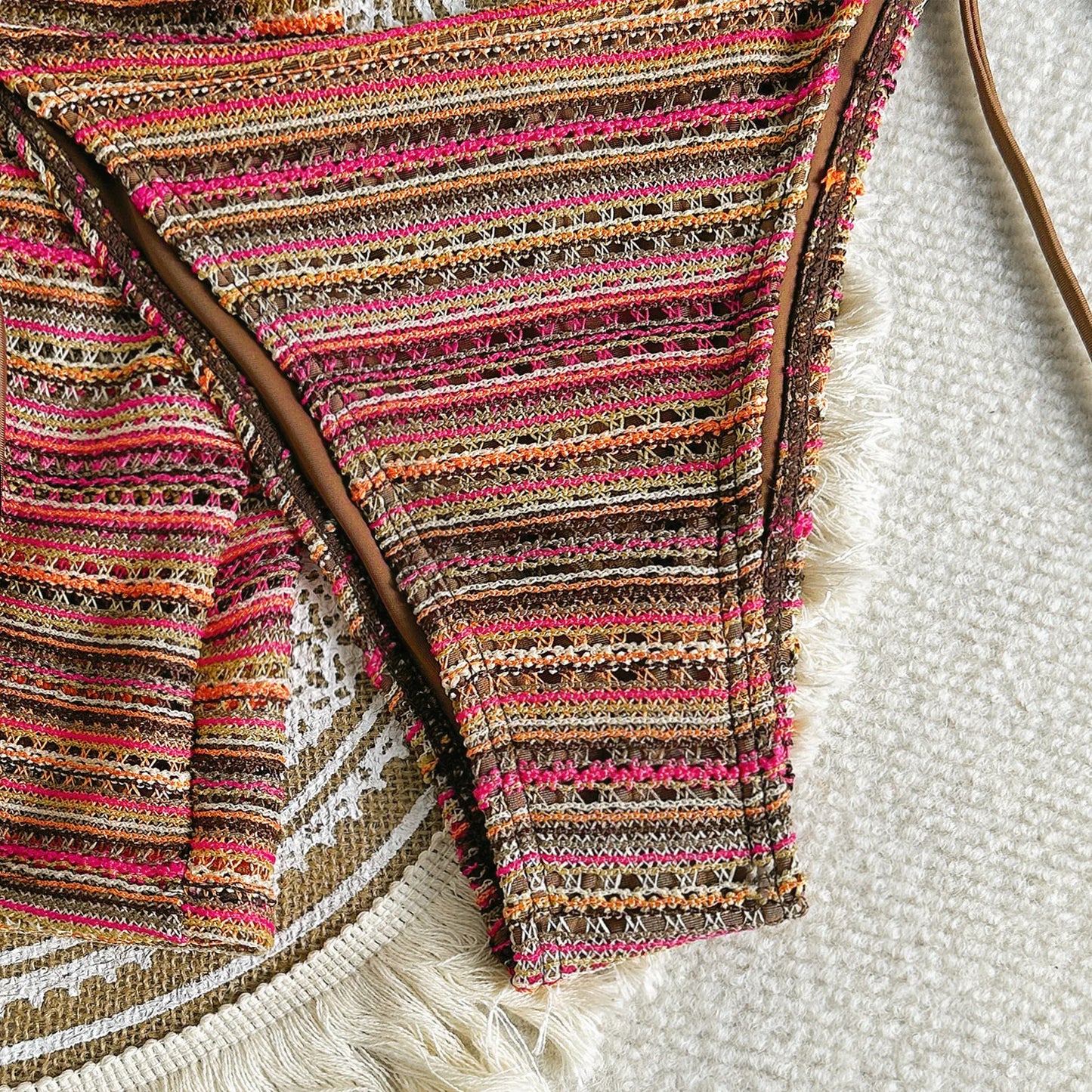 Sexy Knitted Striped Halter Bikini Set