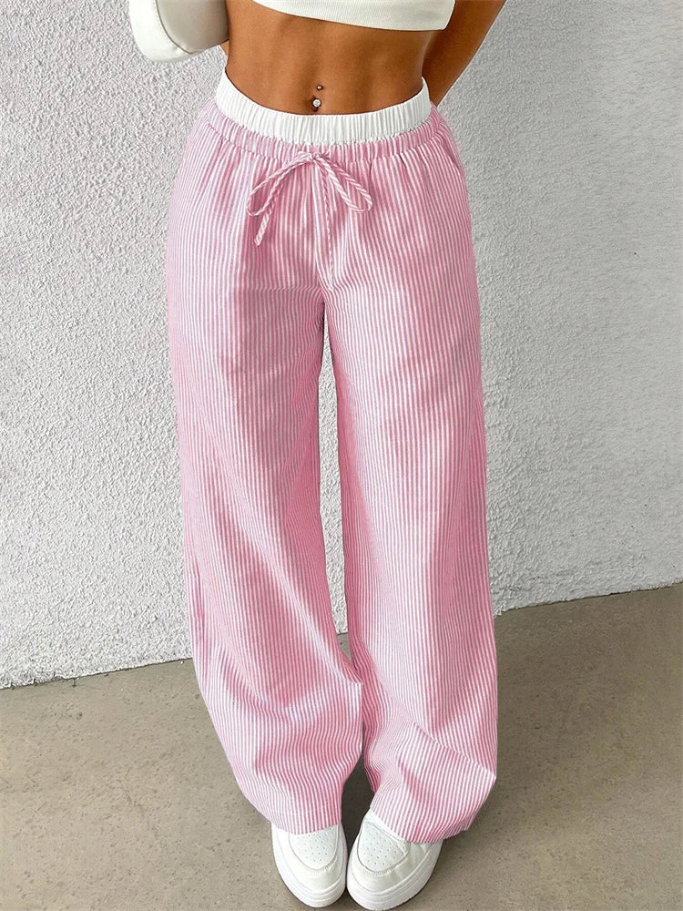 Women’s Casual Striped Woven Wide Leg Pants
