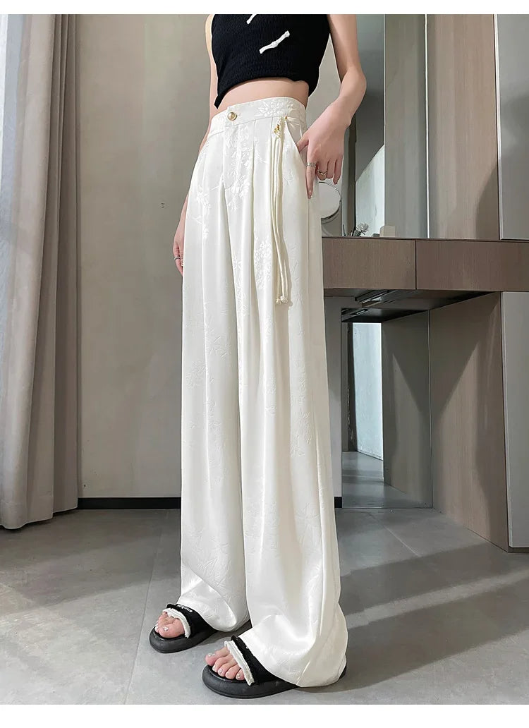 Jacquard Wide Leg Satin Pants for Women