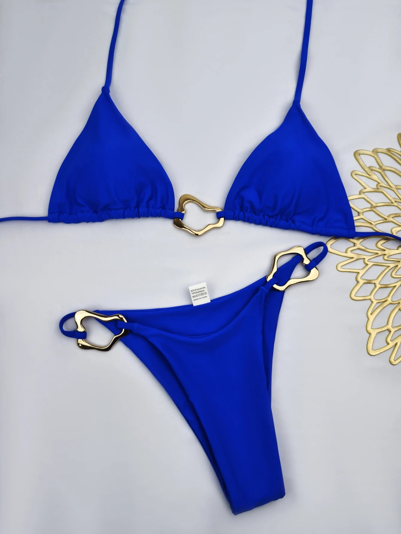 Solid Color Lace-Up Bikini Set