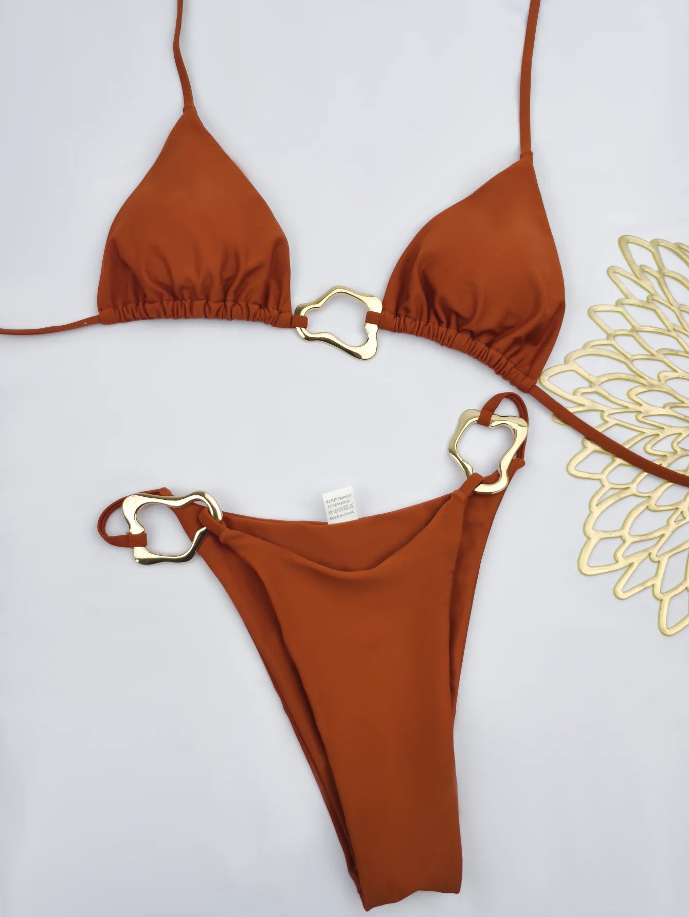 Solid Color Lace-Up Bikini Set
