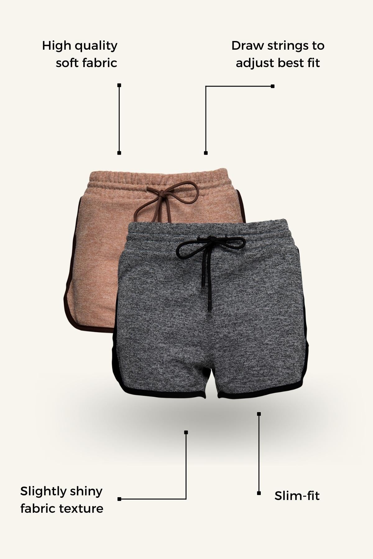 Shiny Slim-Fit Drawstring Shorts