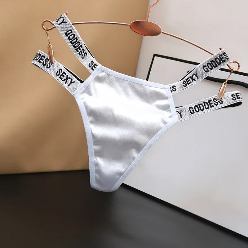 Low-Waist Silk-Smooth Satin Letter Thong