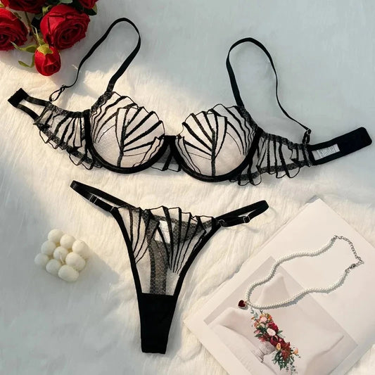 Sexy Black Lace Mesh Lingerie Set