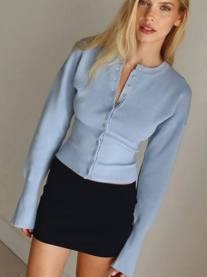 Tossy Ribbed Patchwork Knit Cardigan Top