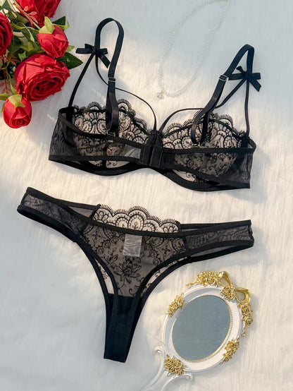 Lightweight Sexy Black Bow Lingerie Set