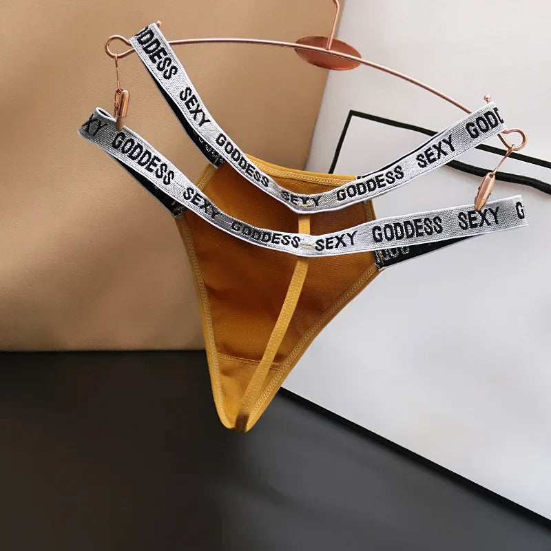 Low-Waist Silk-Smooth  Satin Letter Thong