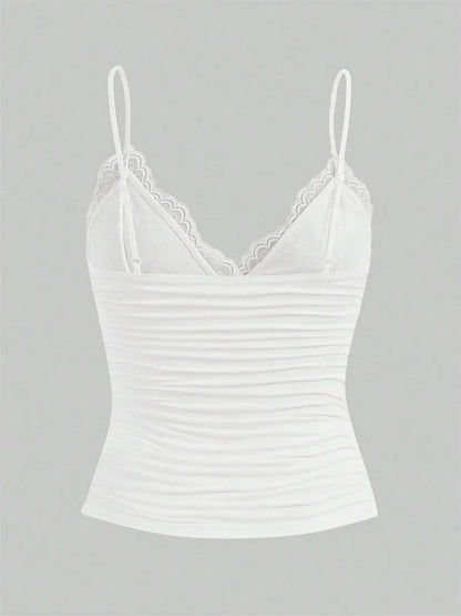 Sexy Contrast Lace Bow Front Crop Cami Top