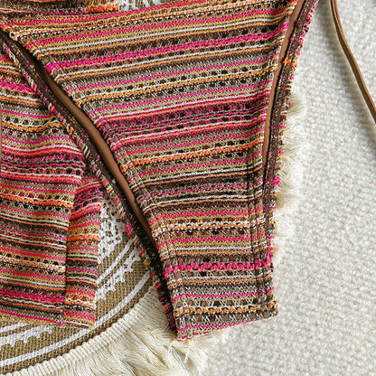 Sexy Knitted Striped Halter Bikini Set