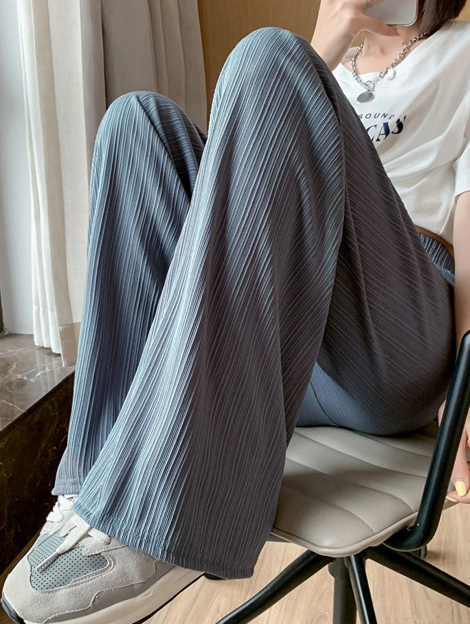 Spring Summer Ice Silk Wide Leg Pants for Women