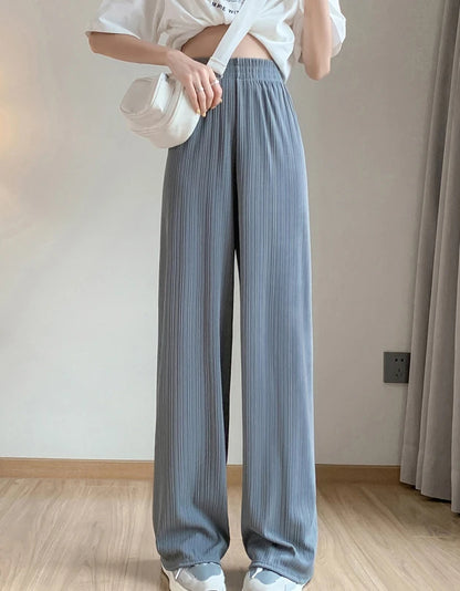 Spring Summer Ice Silk Wide Leg Pants for Women