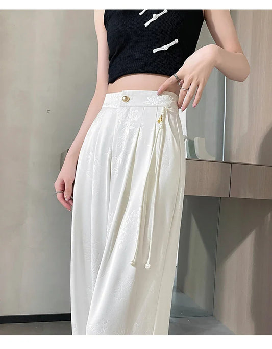 Jacquard Wide Leg Satin Pants for Women