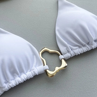 Solid Color Lace-Up Bikini Set